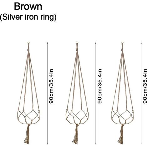 (Lot de 3 marron) Pots de fleurs suspendus, paniers et vases avec crochet, suspensions créatives en macramé pour plantes. Filet pour pots de fleurs suspendus. (1/4)