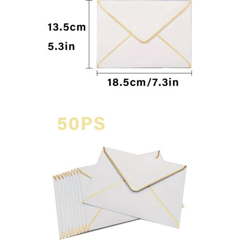 50 pièces Enveloppesd'invitation,13,5 x 18,5 cm,Enveloppesdeluxe en papier,MiniEnveloppe,Enveloppesdeluxe en papier blanches, convient pour les mariages, anniversaires, remises de diplômes (Blanc) (1/4)