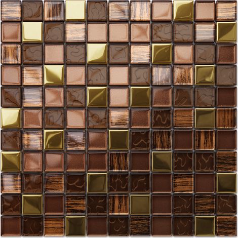 Mosaico in vetro su rete per bagno e cucina 30cm x 30cm - Azteca Gold