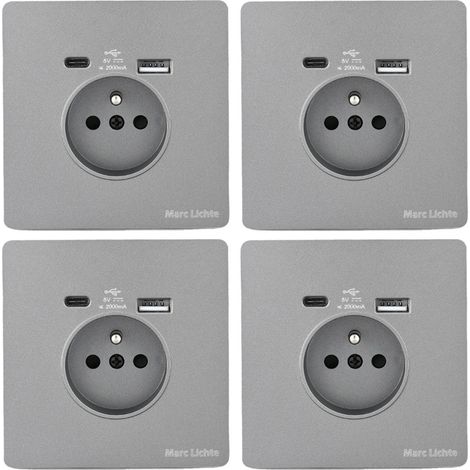 4-Fach Steckdose 16A mit USB und USB-C Mehrfachsteckdose Schnellladung Glas Grau (1/5)