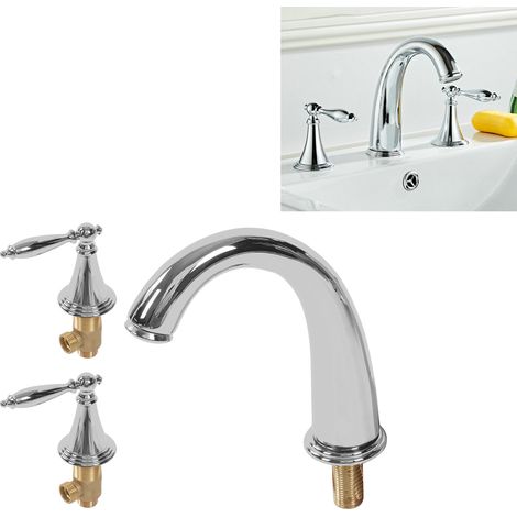 Doppelte Kupfer-Waschtischarmatur, drei Löcher, europäischer Stil, silberfarben mit Kupferkern und 4 flexiblen Schläuchen – einfache Installation, vielseitig einsetzbar, hohe Langlebigkeit