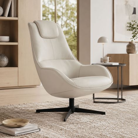 Fauteuil pivotant 65x50x110 cm en simili écru et noir (1/5)