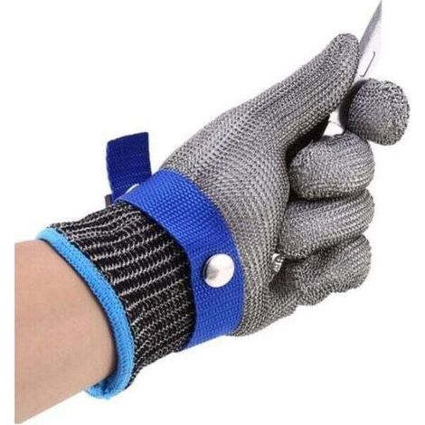 Gant de Boucher en Cotte de Maille Acier inoxydable résistant Coupe Bleu Haute Performance Niveau 5 Protection XL, (1/4)