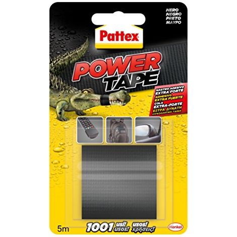 Pattex Power Tape, Nastro Telato Americano, Nastro Isolante Extra Forte per Carichi Pesanti, Per Tutti i Materiali, Impermeabile, Universale, Per Riparazioni, Fissaggio, Imballaggio, Nero, 48mmx5m (1/4)