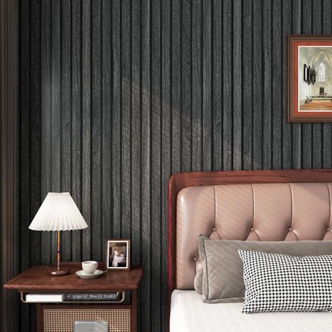 Papier Peint Adhesif Mural Gris Foncé Film Adhésif pour Meuble Effet Bois Vinyle Adhésif Plan Noir de Travail Cuisine Tasseau Bois Amovible 60CM×5M Papier Peint Noir Revetement Adhesif Gris (1/5)
