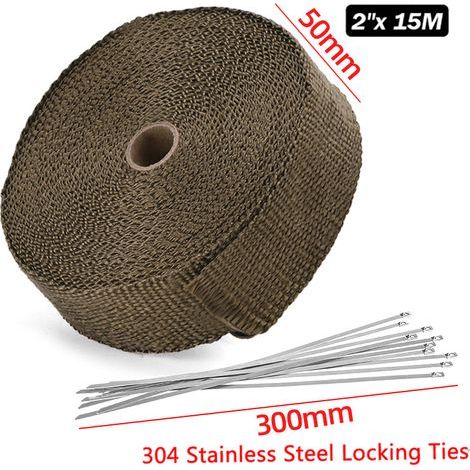 15M50mm Ruban Isolant Thermique en Titanium Magma + 10 Attaches de Câble en Acier Inoxydable pour Tuyeau Collecteur Echappement Moto Bande Isolante Thermique (1/3)