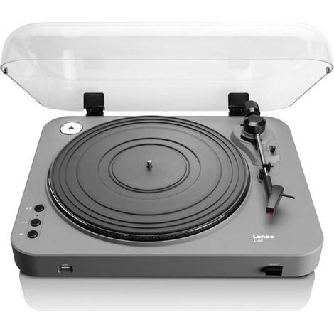 Platine vinyle USB semi-automatique, grise, 33/45 tours/minute (1/3)