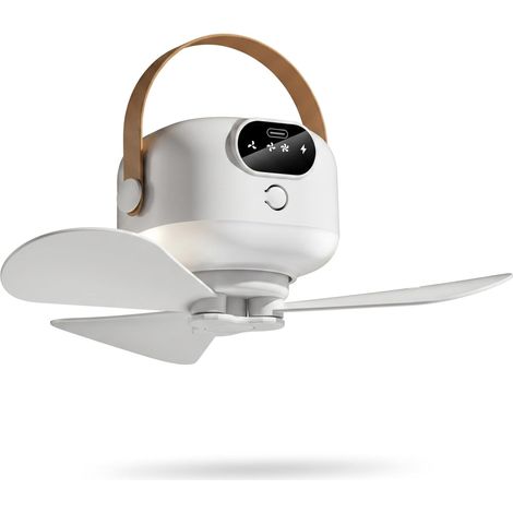 JSSEVN-Ventilateur de plafond à piles, ventilateur d'auvent rechargeable portable 3 vitesses avec télécommande et veilleuse suspendue pour tente (1/5)