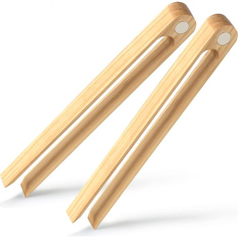Bambus-Holzzange, Toasterzange, Kochstäbchen für Salate, BBQ, Grillen, Backen, Braten, Gebäck, Brot, Bagels und Leckereien (2er-Pack)