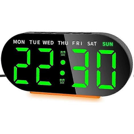 Réveil numérique radio-piloté avec affichage LED, veilleuse, fonction snooze, horloge de table verte AHWHBYV (1/4)