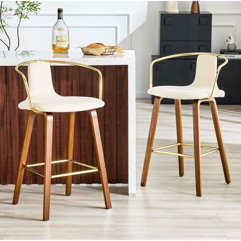 Barhocker mit Armlehnen, 2er-Set, nordischer Stil, Holzgestell, Weiß OKMYHOME (1/5)