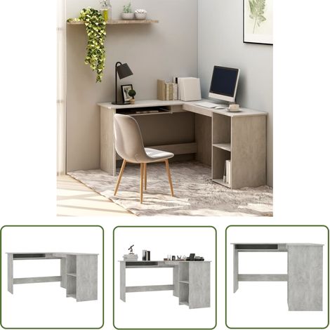 The Living Store Bureau d'angle en forme de L Gris Béton Bois d'ingénierie - Bureau D'angle - Bureau Moderne - Bureau Gris - Bureau Design - Meuble De Bureau (1/5)