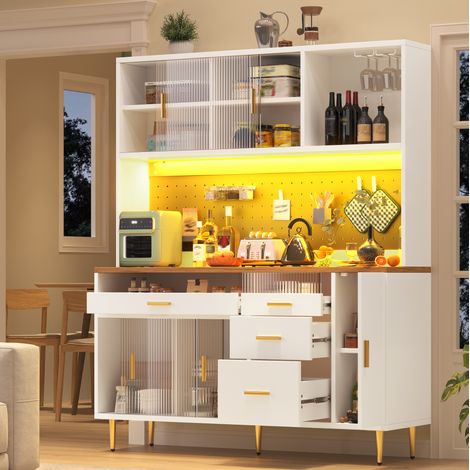 Aparador alto 145 x 39 x 171 cm con LED, puertas correderas de vidrio blancas HAVRYA (1/5)
