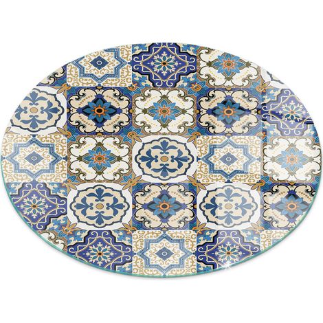 Glasbodenplatte für den Kamin Funkenschutzplatten Glas Bodenplatte Sicherheitsglas Mosaikmuster mit Blumen Rund fi 70 cm