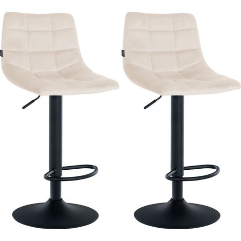 Set di 2 sgabelli da bar in velluto crema, base in metallo nero, regolabile in altezza e poggiapiedi TDB10625