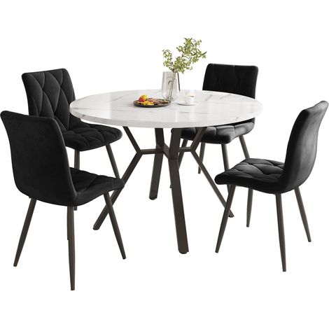 tavolo pranzo rotondo con 4 sedie effetto marmo nero OKMYHOME (1/5)