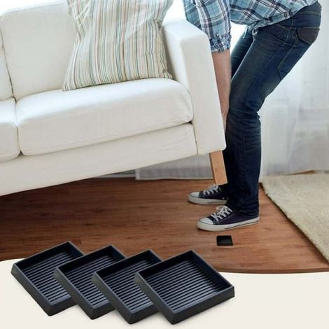 Irovami Tapis de sol antidérapants pour meubles, coupelles pour roulettes de meubles, tapis de sol en caoutchouc pour canapé avec bandes antidérapantes, tapis de sol en bois, carrés de 5 cm (lot de 4) (1/5)