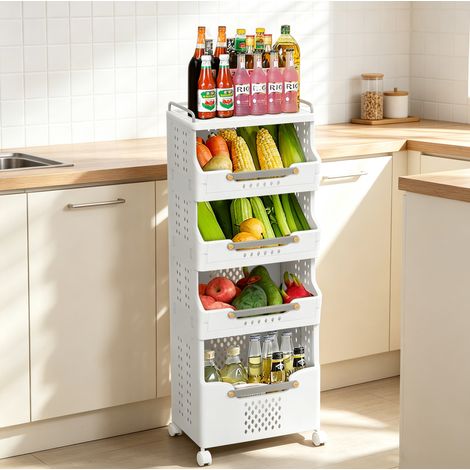 Carrito de 4 niveles 30x40,9x110 cm de polipropileno gris crema con ruedas – MEUBLIV (1/5)