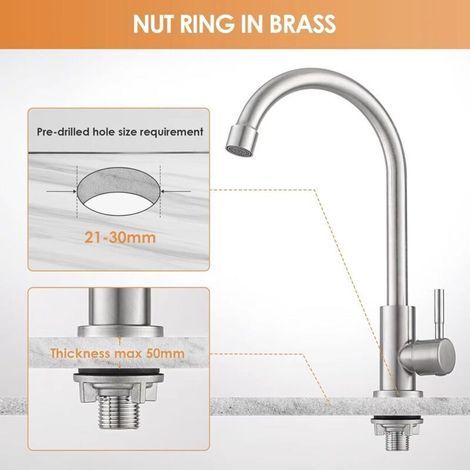Robinet Eau Froide Uniquement - Robinet Eau Froide De Cuisine À Une Main, Parfait Pour Le Jardin Ou La Cuisine, Design Élégant Et Facile À Installer (1/3)