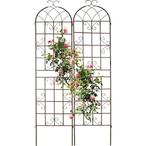 Relaxdays Garden Trellis, Set of 2, 220 x 52 cm, Metal, Support for Climbing Plants, Free-Standing, Rose Frame, Brown