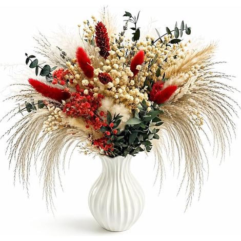 Bouquet de Fleurs séchées avec Herbe de la Pampa, queues de Lapin et gypsophile pour la décoration Maison intérieure, bohème, Les Tables Mariage et Les décorations murales (1/5)