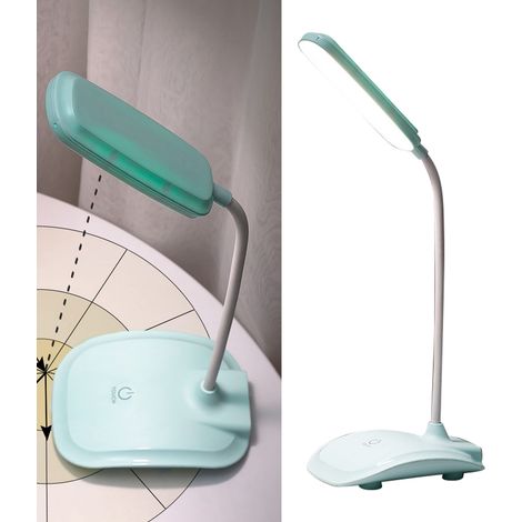 LED-Schreibtischlampe mit Touch-Steuerung, dreistufiger Farbtemperatur, stufenloser Dimmfunktion, USB-Ladefunktion, cyanfarbene Tischlampe (1/5)