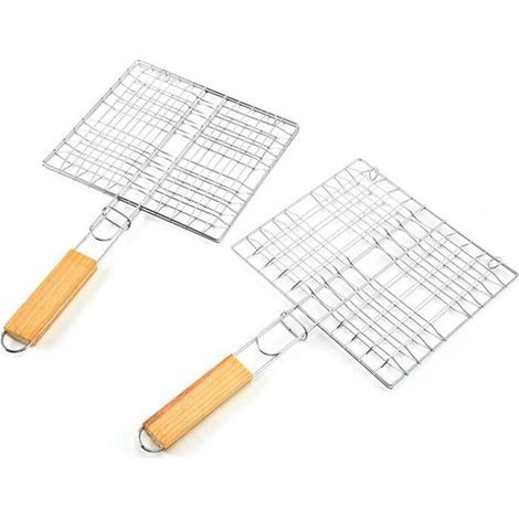 2-teiliges tragbares Grillset aus Edelstahl, Grillkorb aus Edelstahl, Grillrost aus Edelstahl für Steaks, Fleisch, Garnelen, Gemüse und Fisch. (1/5)