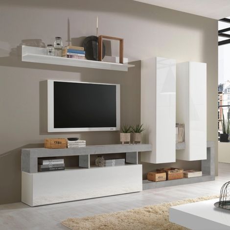 Parete attrezzata Big linea Frame in Bianco Lucido e Cemento (1/3)