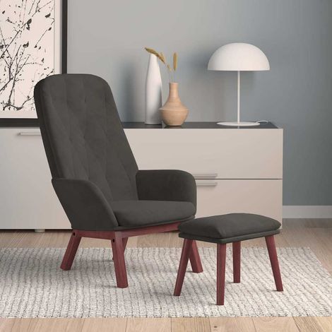 vidaXL Sillón de relax con taburete terciopelo gris oscuro (1/5)