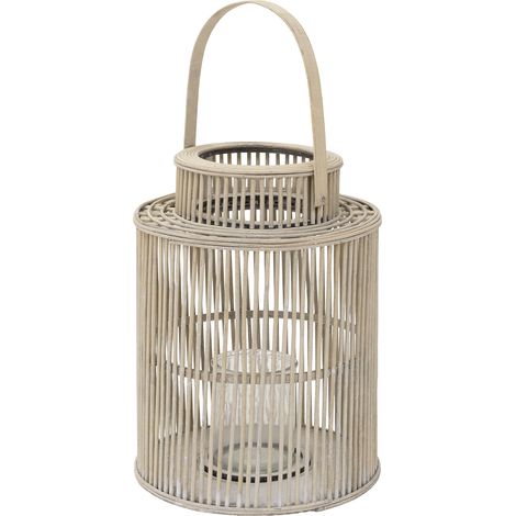 ECD Germany Lanterna in Bambù da Giardino, Altezza 54,5 cm, Colore Legno, Portacandela con Inserto in Vetro e Manico, Stile Boho, Lanterna a Vento per Interni ed Esterni, Decorazione per Terrazza