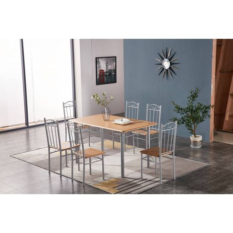 SET TAVOLO C/6 SEDIE 140X80 CM LEGNO CHIARO