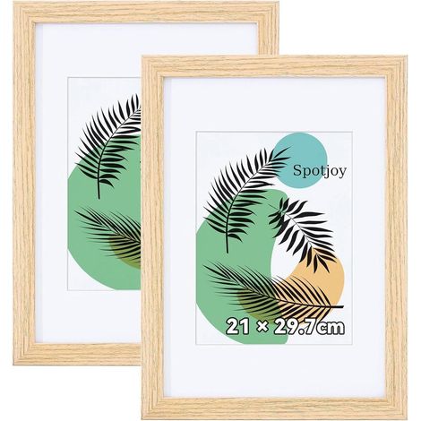 Spotjoy Bilderrahmen DIN A4 2er Set Fotorahmen mit Passepartout Eiche 21x29.7cm (1/5)