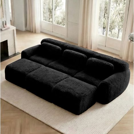 Canapé modulaire en tissu peluche noir, sans structure rigide, 2 à 4 places, prêt à l’emploi (1/5)