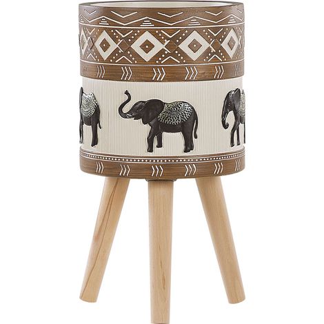 Soporte para maceta base de madera maciza redonda magnesio maceta alta motivo de elefante rústico Achilio