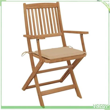 Chaise pliante - FAFEICY - 3064620 - Bois d'acacia massif - Coussins beige inclus - Lot de 4 (1/5)