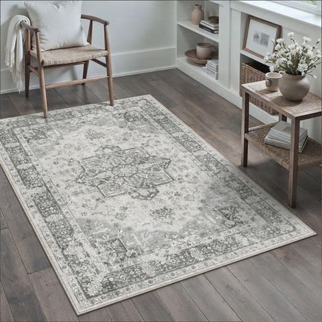 Vintage Tapis Salon Gris 80x150cm Lavable en Machine Rug Grand Antidérapant Rugs,Chambre Adulte,Descente de Lit Carpets,Salle a Manger,Bureau,Cuisine,Interieur Poil Ras Carpet (1/5)