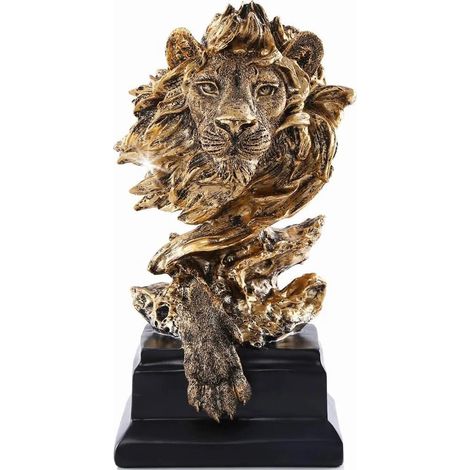 Statue de lion, sculpture d'or, statue de lion de résine de sable masculin, bureau, salon, bibliothèque, statue d'art abstrait de table