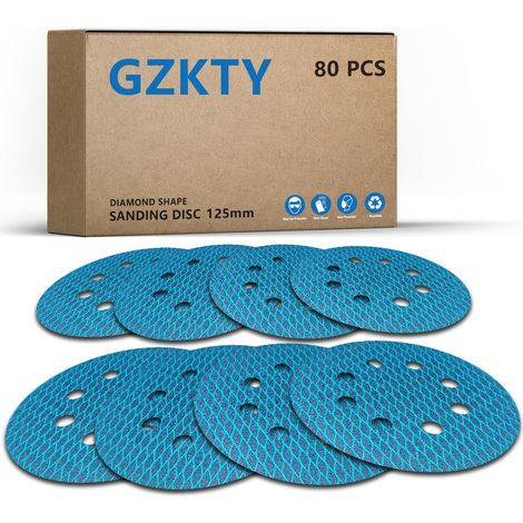 80 Stück 125 mm Klett-Schleifscheiben, 8 Löcher, 60–400, Diamantform, verstopfungsbeständige Schleifscheiben für Exzenterschleifer