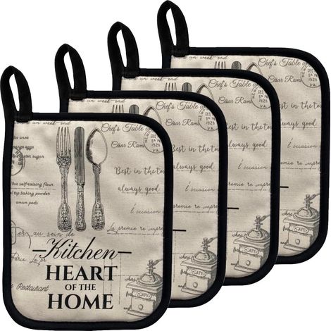Lot de 4 maniques, en Coton, pour Cuisine, Style Vintage, 18 x 23 cm (1/5)