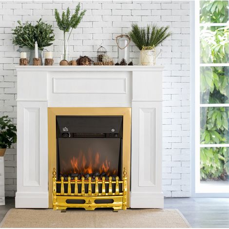 Chimenea eléctrica de pie con efecto llama 1000/2000 W, 48,2 x 18,5 x 59,2 cm, dorado, OKWISH (1/5)