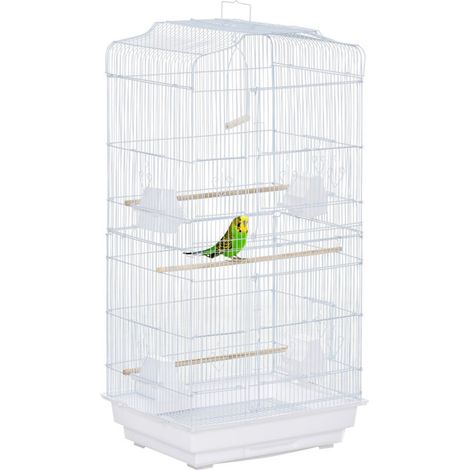 Pawhut Cage à oiseaux volière avec mangeoires perchoirs plateau excrément amovible cage pour canaris perruches perroquets 46,5 x 35,5 x 92 cm blanc (1/5)