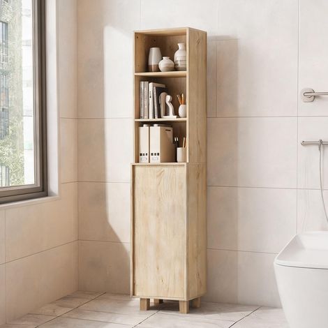 Meuble de rangement salle de bain étroit en MDF effet chêne 35 x (1/5)