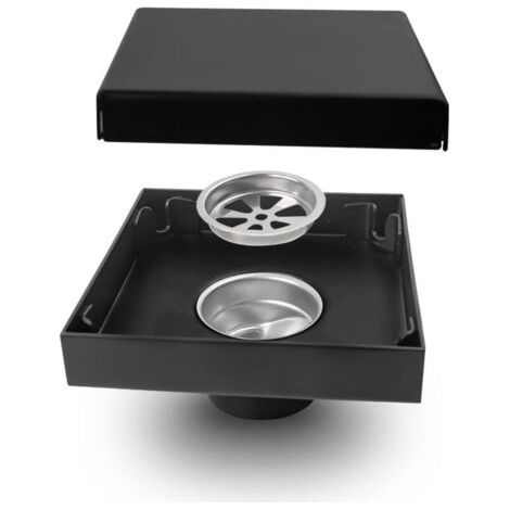 Caniveau de Douche, Siphon Sol Carré Noir en Acier Inoxydable, Design Invisible, Orifice D'évacuation de 40 mm de Diamètre, Anti Insectes et Odeurs, Très utilisé en évacuation intérieure (1/5)