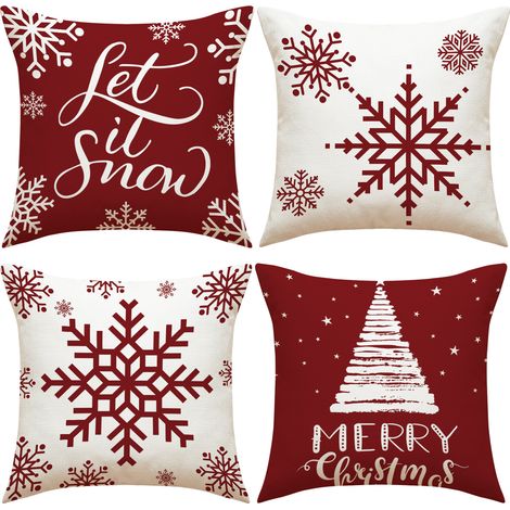 Funda De Almohada Navideña - Funda De Cojín De Lino Con Estampado Navideño - Para Sofá O Decoración Del Hogar - Pack De 4 (1/5)