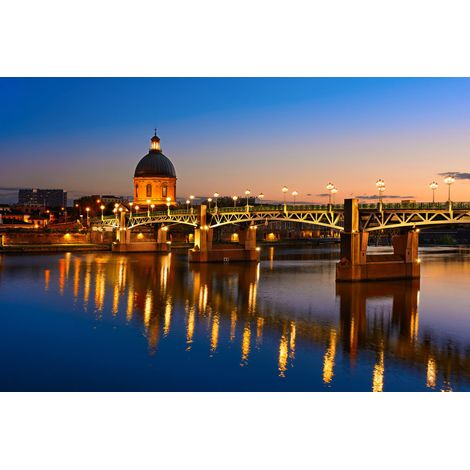 Tableau sur toile pont Saint-Pierre Toulouse au crépuscule 65x97 cm - Impression sur Toile Murale Décorative - Image imprimée en HD sur Toile - Toile sur Châssis en Bois FSC - Fabriqué en France (1/4)