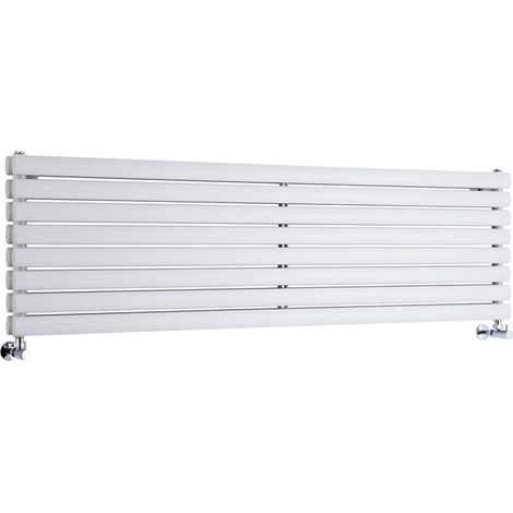 Milano Aruba White Horizontal Double Oval Panel Radiator - 472mm x 1600mm