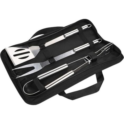 Ensemble de 3 couverts pour barbecue d'extérieur : spatule, fourchette et pince en acier inoxydable accessoires de cuisine portables pour la cuisson au barbecue conception et fabrication sûres.