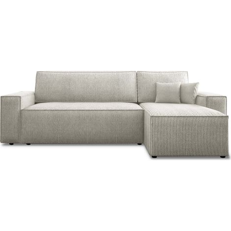 Canapé d'angle convertible réversible Lorenzo en velours côtelé Beige