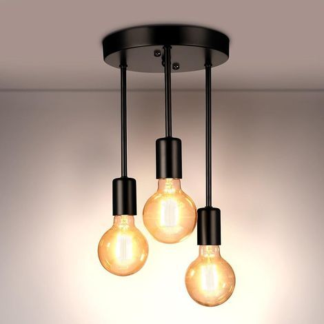 Plafonnier 3 Flammes - Plafonnier Vintage Noir, E27 Lampe de Cuisine Suspendu Lustre, Plafonnier Industriel Rétro Pour Salle à Manger Cuisine Salon Bar Restaurant (1/5)