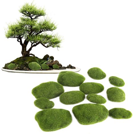 Piedras de musgo artificial, 12 piezas, simulación de bonsái verde, musgo, diseño de jardín DIY (1/5)